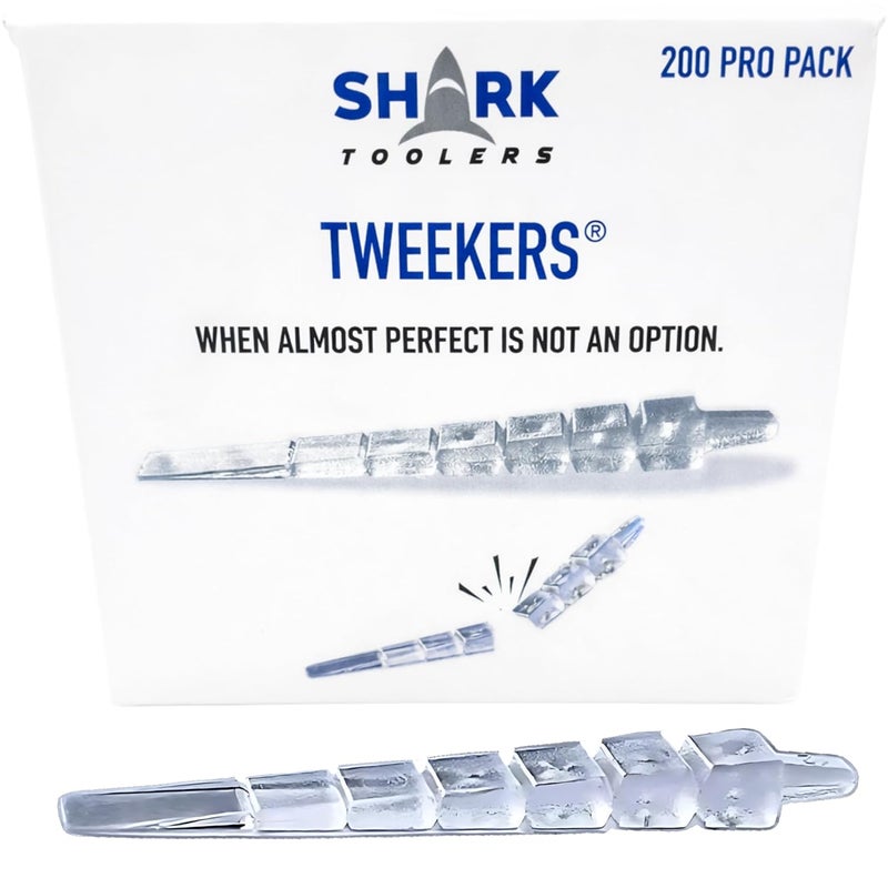 Shark Toolers Tweekers Invisible Leveling Shims, Ideal for Contractors – Breakaway Spacers for Cabinet, Door, Trim, and Tile Installation – Clear, Stackable Shims for Pros – Made in USA – 200 Pack - Image 1
